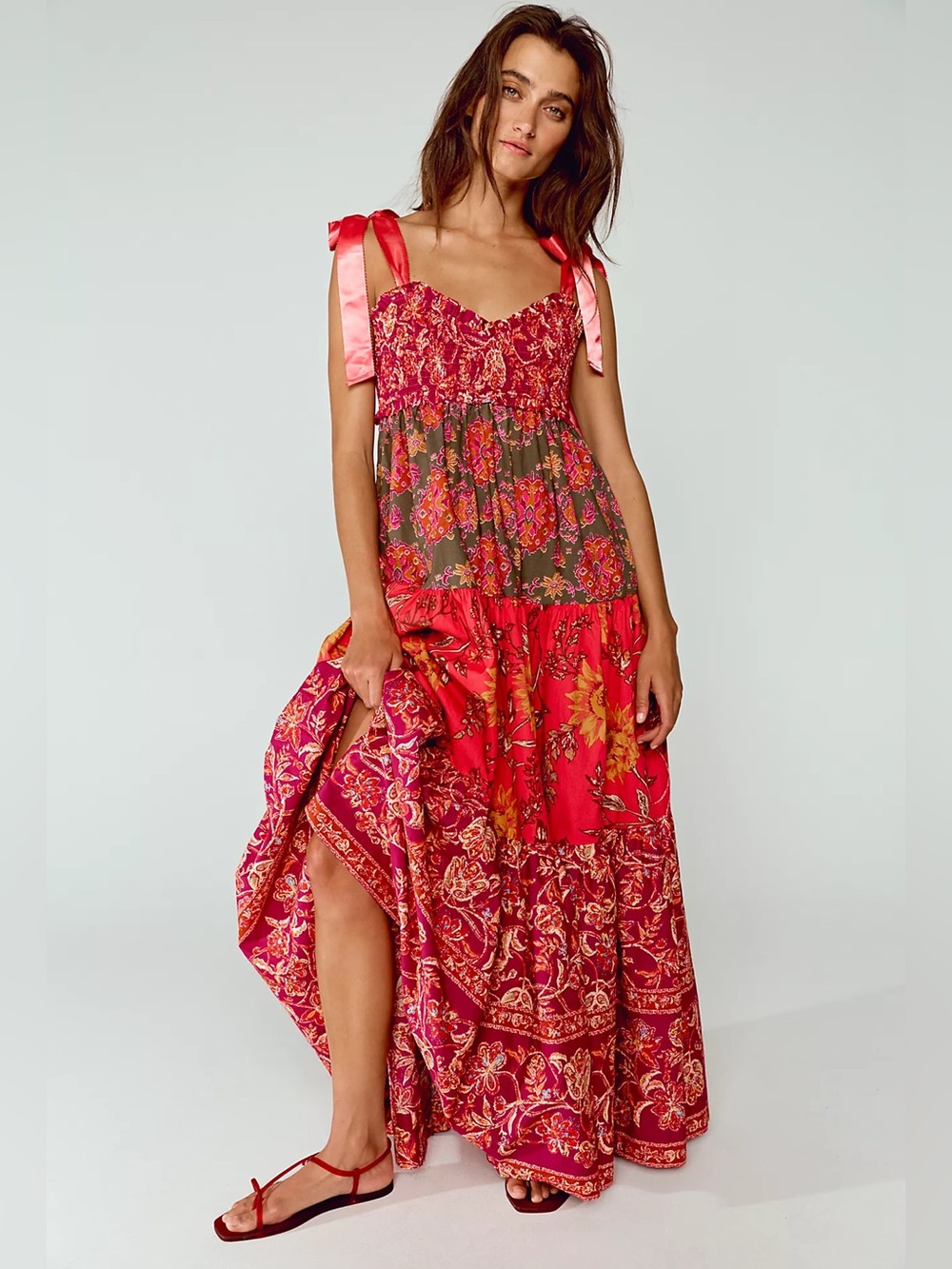Free People Bluebell Maxi Magenta Combo Red Pink Oversized Size Small